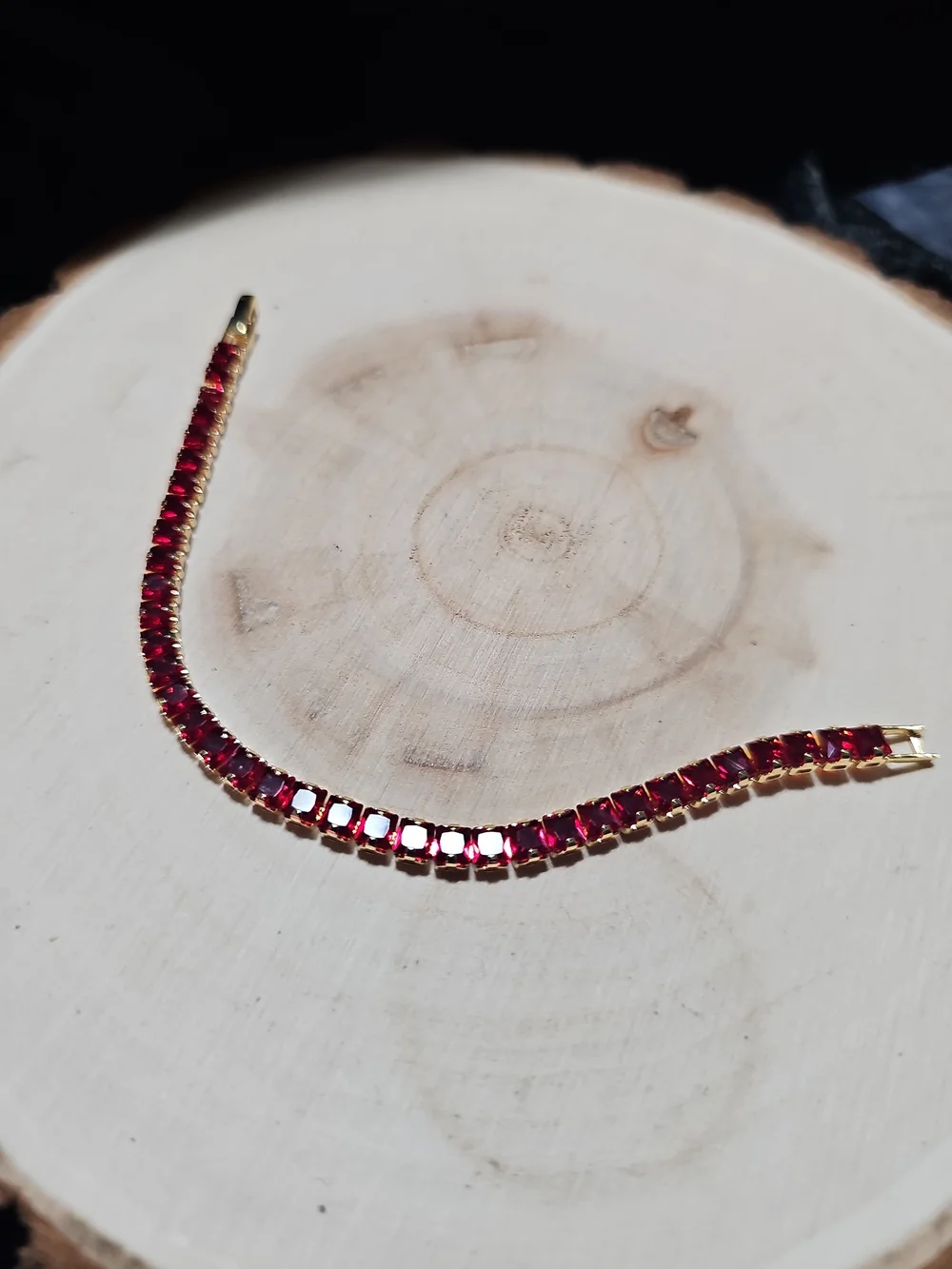 Gold Tennis Bracelet with Red Stones
